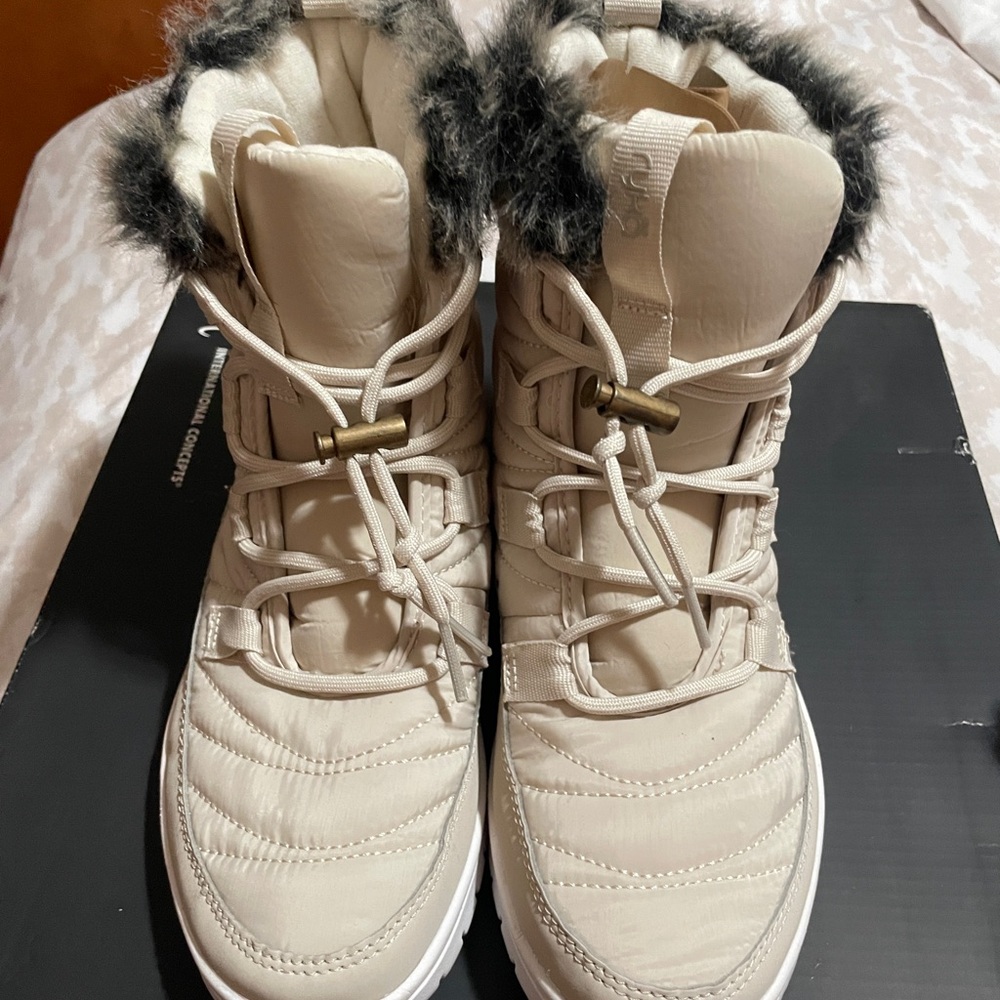 Ryka Cream Winter Boots with Faux Fur Trim